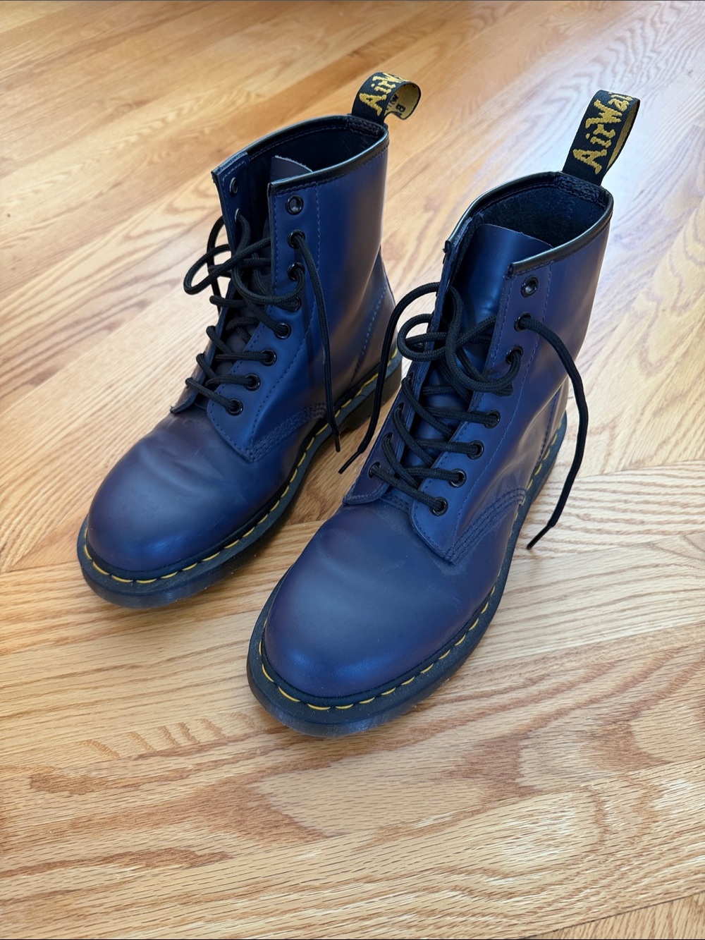 Dr. Martens Women's Navy Lace-Up Boots with Yellow Stitching